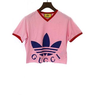 グッチ(Gucci)のGUCCI × adidas ロゴプリントカットオフクロップドTシャツ(Tシャツ(半袖/袖なし))