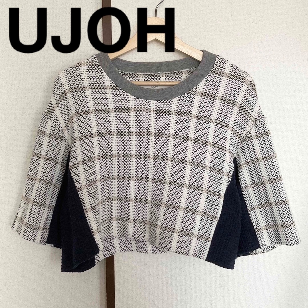 UJOH(ウジョー)のujoh チェックパターン半袖ニットトップス　ウジョー レディースのトップス(Tシャツ(半袖/袖なし))の商品写真