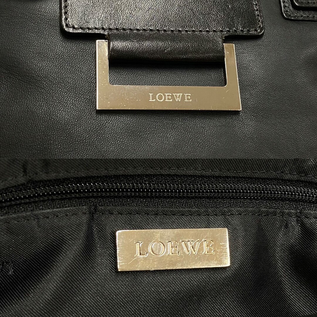 極 美品 希少品 LOEWE ロエベ ロゴ 金具 ナッパレザー 本革 ハンドバッグ ミニ トートバッグ セミ ショルダーバッグ ブラック 97385 2