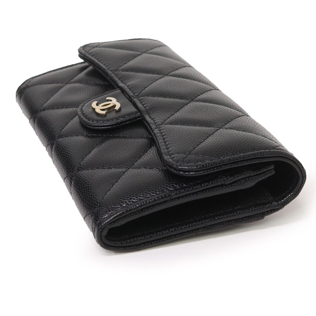 シャネル CHANEL キャビアスキン 二つ折り財布 ウォレット 黒 - 通販