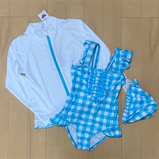 イオン(AEON)の新品タグ付き ラッシュガード  ワンピース水着 帽子 女の子(水着)