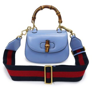 グッチ(Gucci)のグッチ バンブー 1947 ミニ トップハンドルバッグ 2WAY 斜め掛け ショルダー ハンドバッグ カーフスキン レザー ブルー 青 686864 GUCCI（未使用　展示品）(ショルダーバッグ)