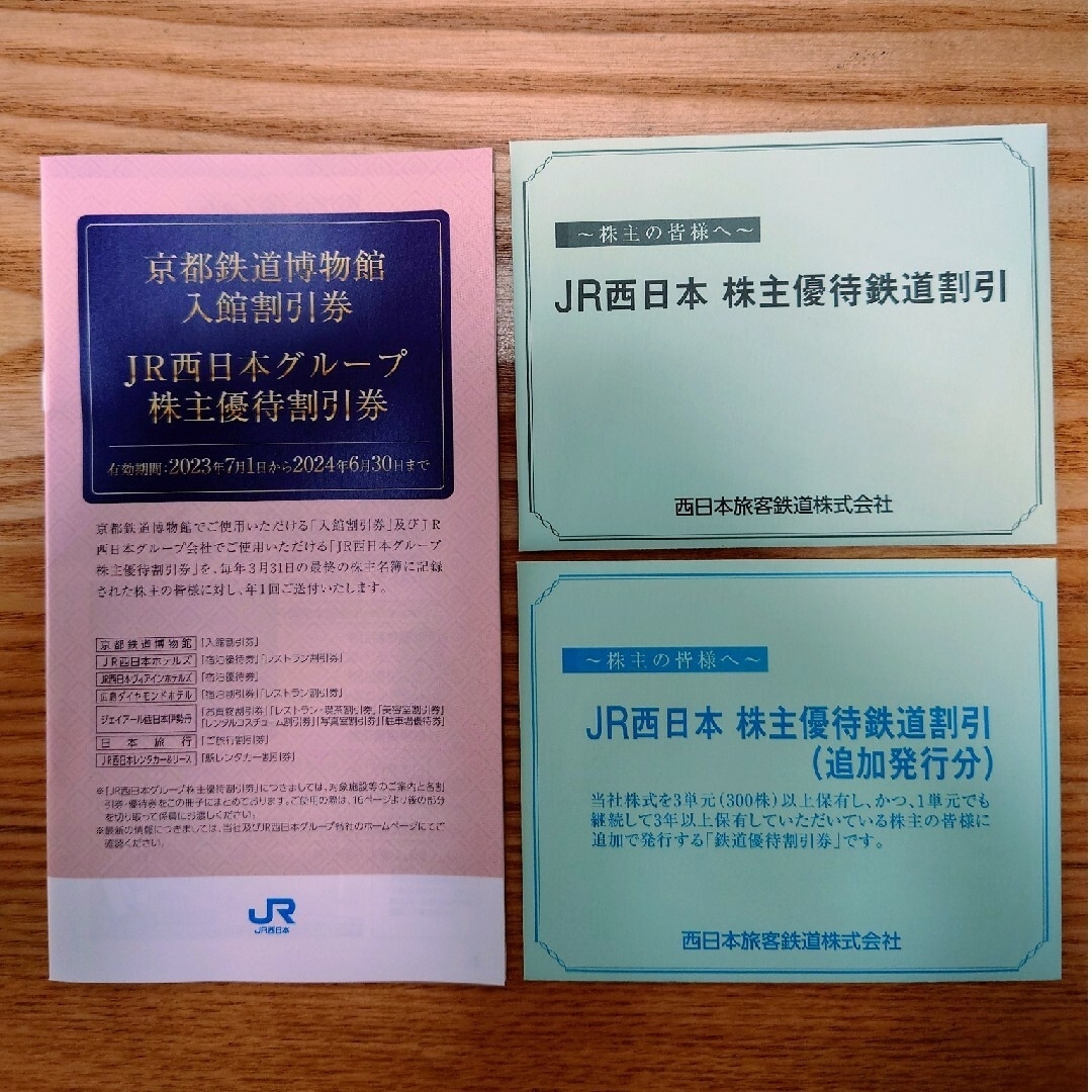 JR西日本株主優待鉄道割引券１枚とグループ割引券