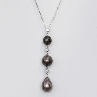 ペルリータミキモト 黒蝶パール ネックレス ダイアモンド K18WG E0444