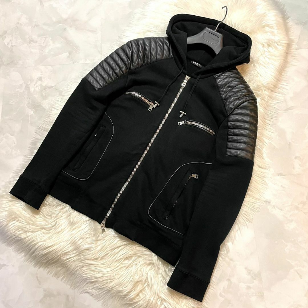 本物 名作 バルマンオム レザー切替 ZIP UP バイカー ジャケツト Ⅼ