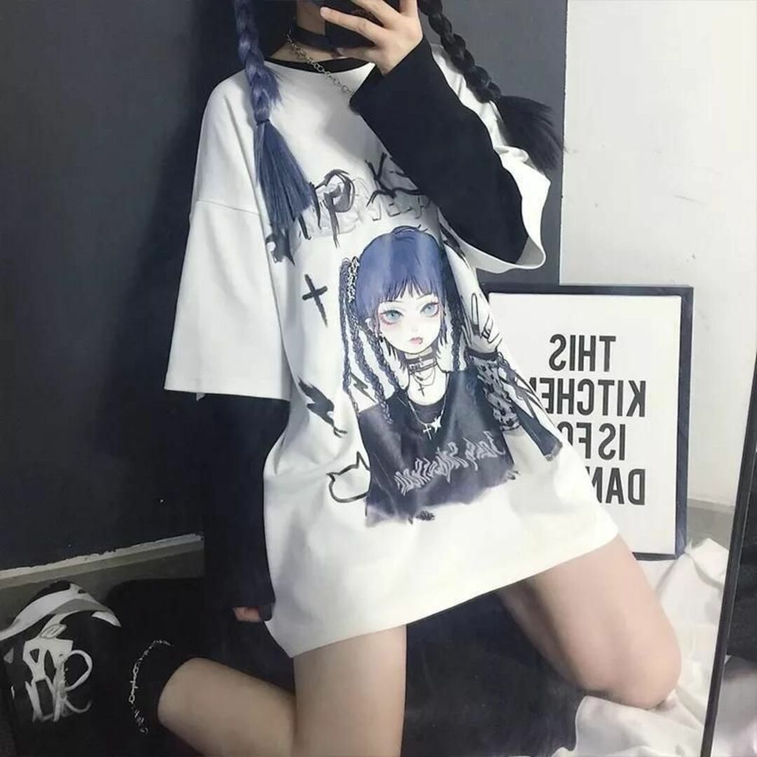 地雷系 病みかわ 闇かわ2XL Tシャツ 白 半袖 服 ゴスロリ 原宿系 ダル