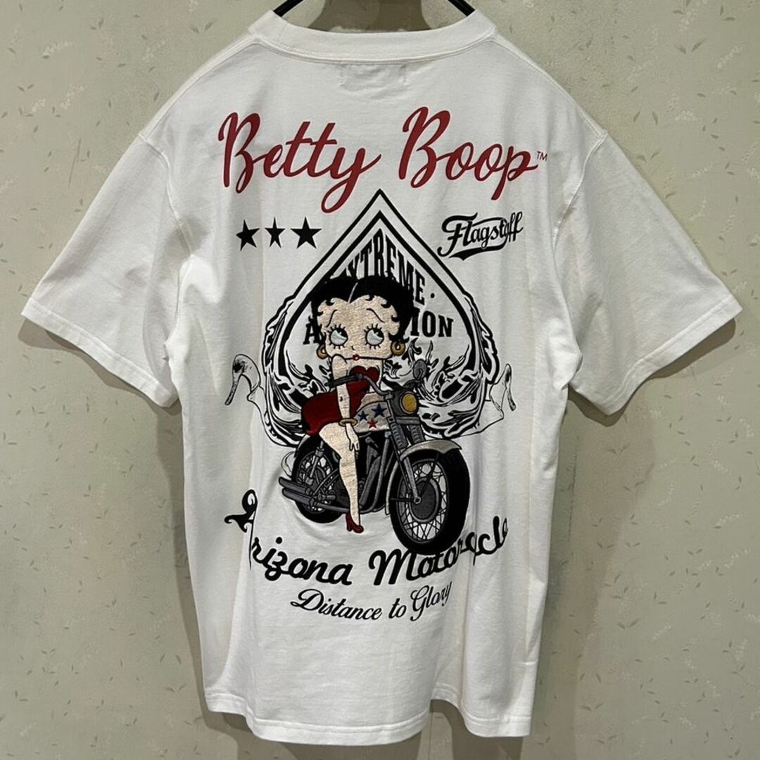 Betty Boop(ベティブープ)の＊フラグスタフ×ベティちゃん BETTY BOOP バイク 刺繍 半袖ＴシャツＬ メンズのトップス(Tシャツ/カットソー(半袖/袖なし))の商品写真