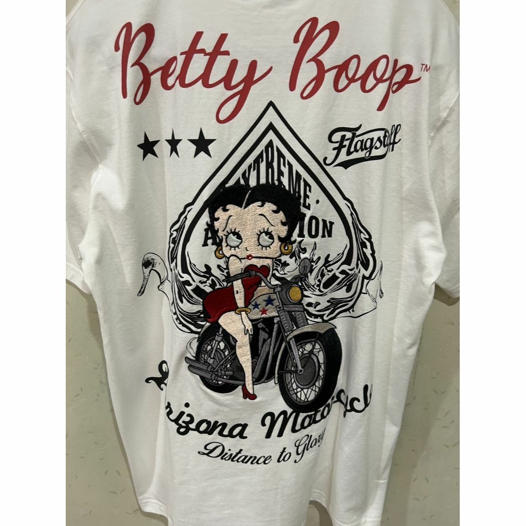 Betty Boop(ベティブープ)の＊フラグスタフ×ベティちゃん BETTY BOOP バイク 刺繍 半袖ＴシャツＬ メンズのトップス(Tシャツ/カットソー(半袖/袖なし))の商品写真