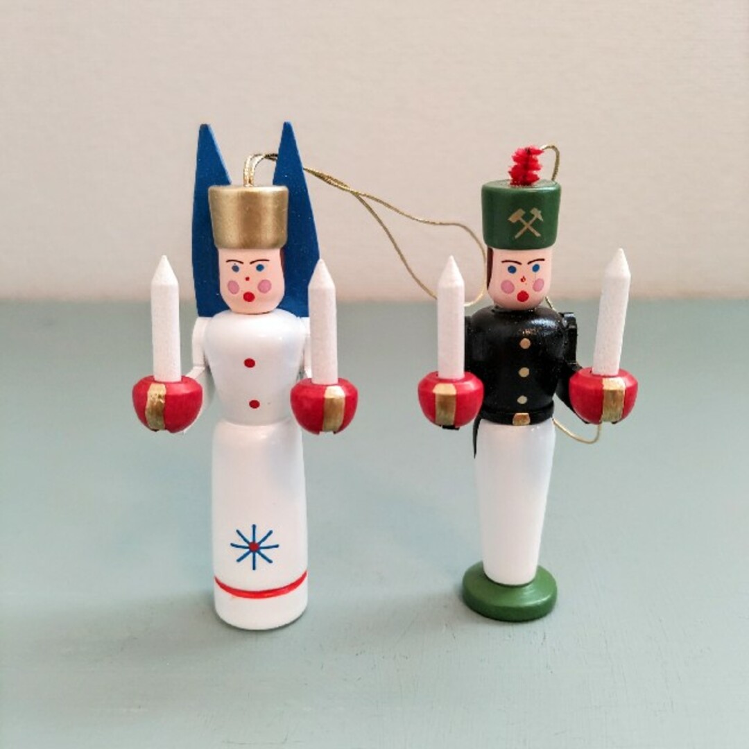 ドイツ　木製オーナメント　天使と鉱夫　工芸品　ドイツ雑貨　クリスマスツリー飾り