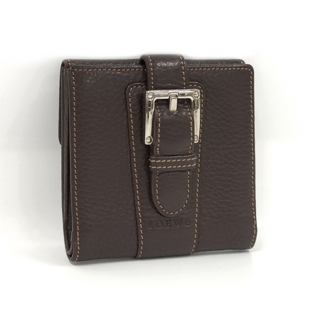 LOEWE - LOEWE 二つ折り Wフック付き コンパクト財布 レザー ブラウン