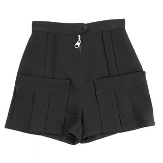 ルイヴィトン(LOUIS VUITTON)の美品 ルイヴィトン フロントジップ ショートパンツ キュロット レディース 黒 34 FLIRTY MINI-SHORTS 1A7TMR LOUIS VUITTON(カジュアルパンツ)