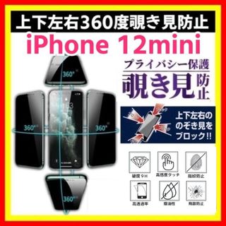 iPhone 12mini ３６０度 覗き見防止 強化ガラス フィルム (保護フィルム)