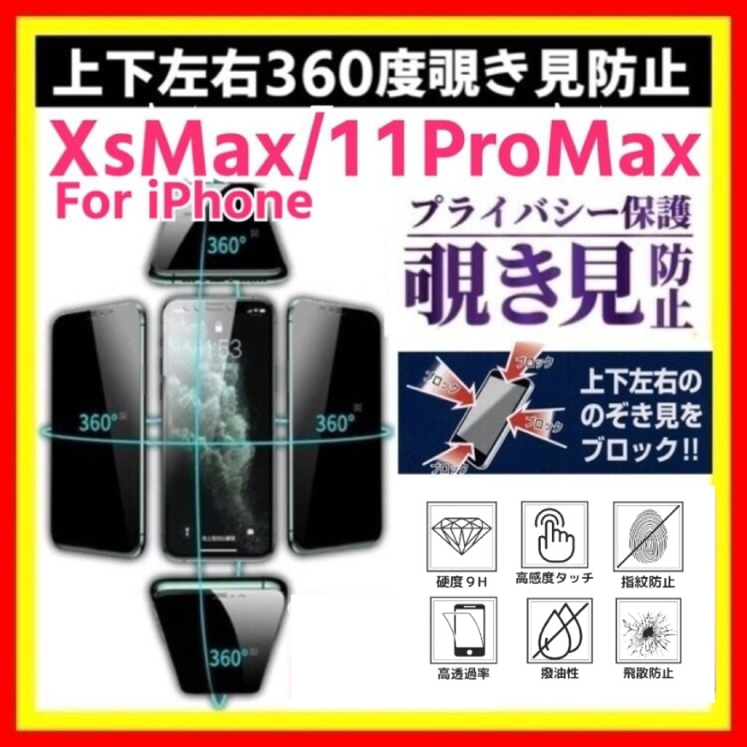 iPhone XsMax / 11ProMax ３６０度 覗き見防止 フィルム スマホ/家電/カメラのスマホアクセサリー(保護フィルム)の商品写真