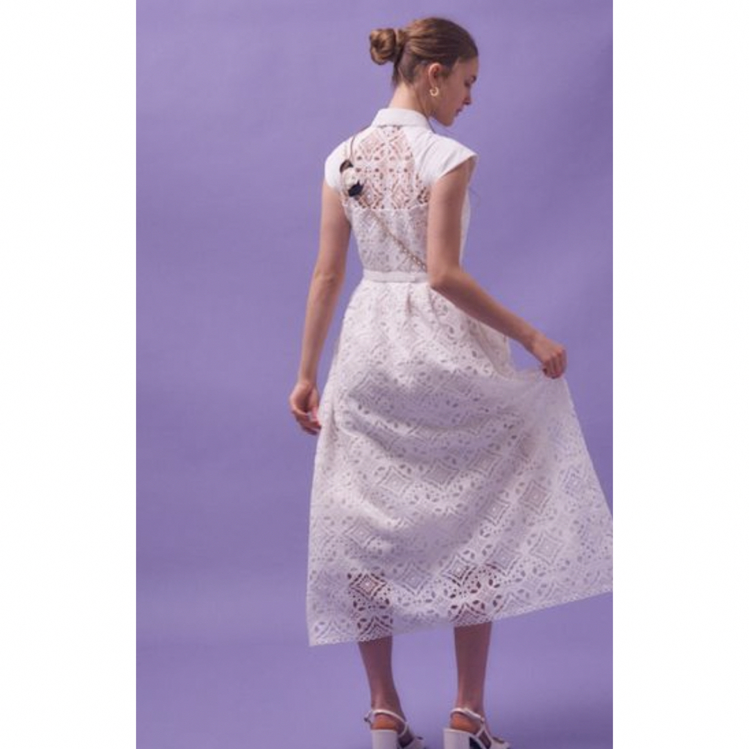 SELF PORTRAIT(セルフポートレイト)のERADIE フレンチケミカルレースシャツドレス White レディースのワンピース(ロングワンピース/マキシワンピース)の商品写真
