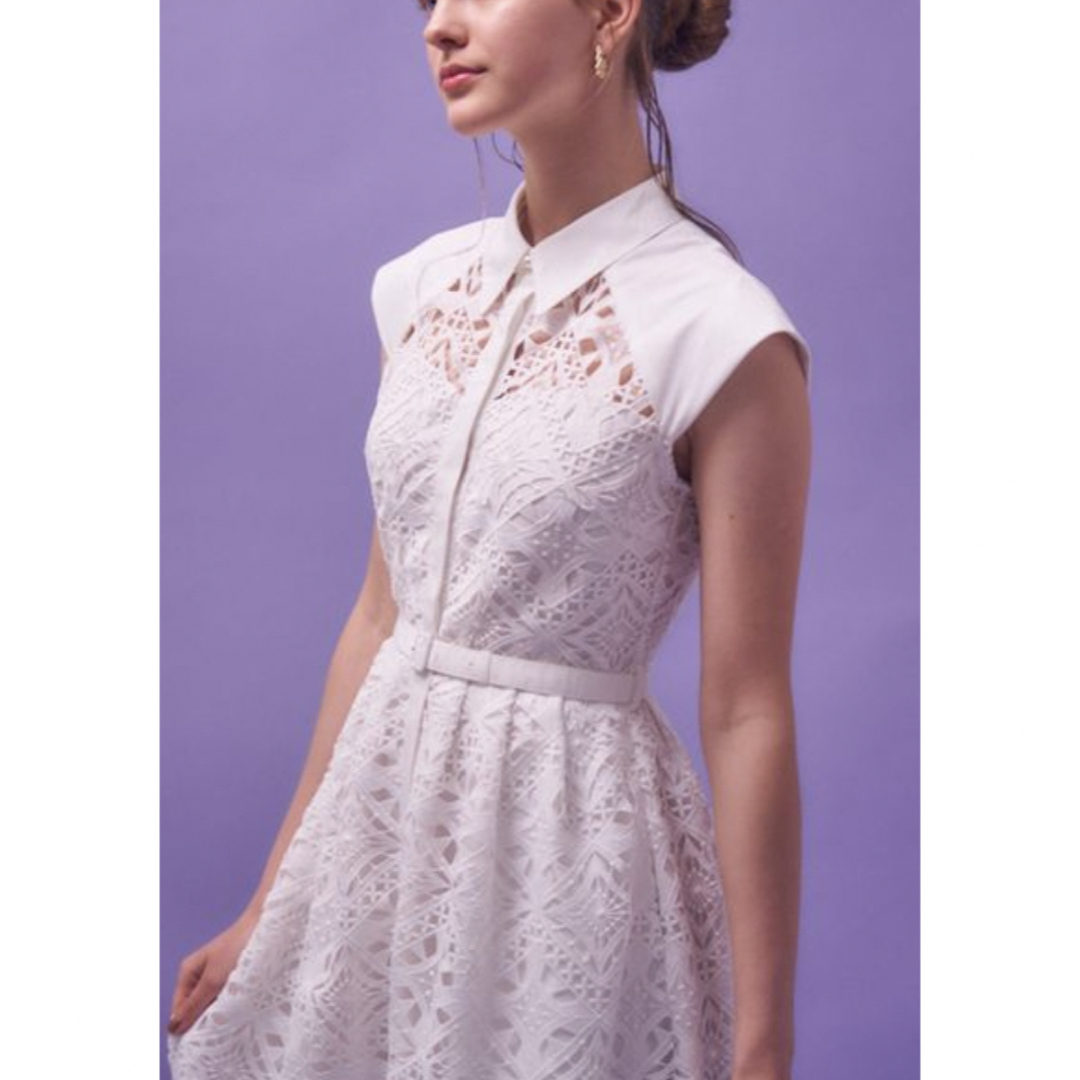 SELF PORTRAIT(セルフポートレイト)のERADIE フレンチケミカルレースシャツドレス White レディースのワンピース(ロングワンピース/マキシワンピース)の商品写真