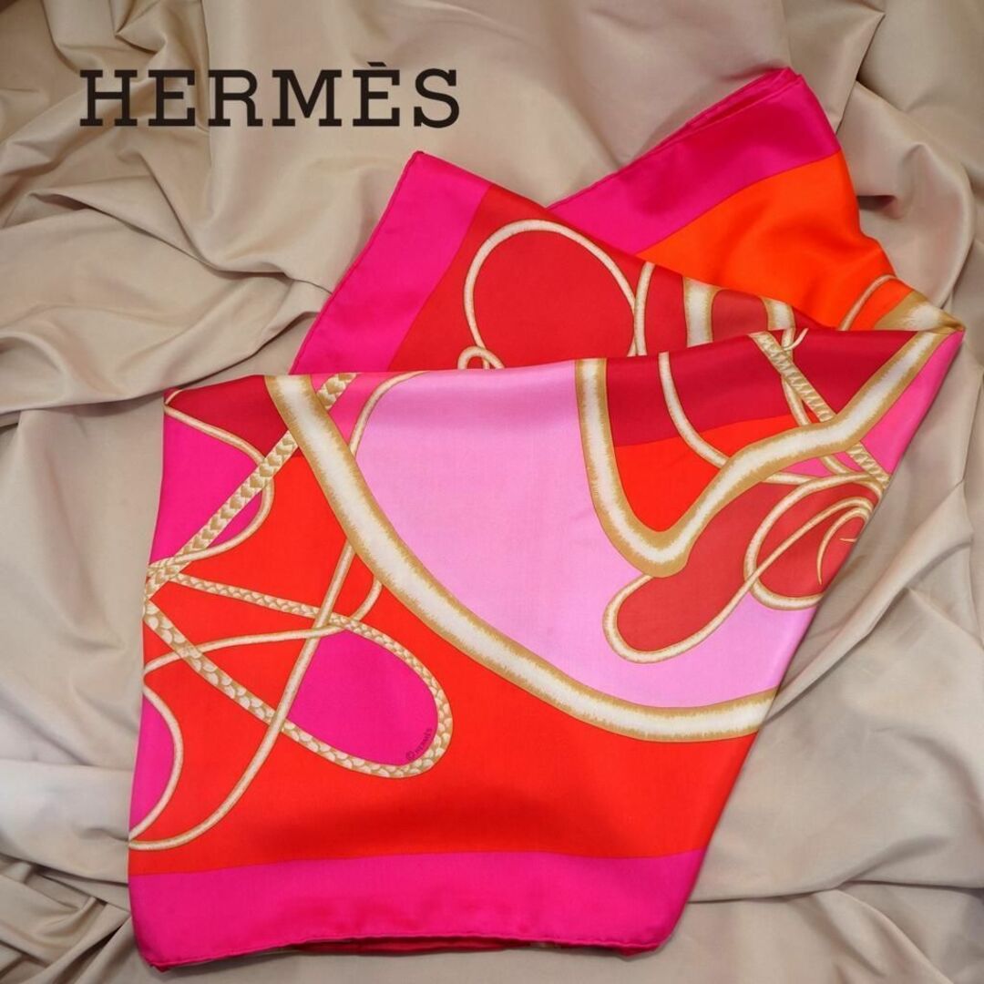 美品】HERMES エルメス シルク カレ 140 ジェアン カシシル 赤 | www