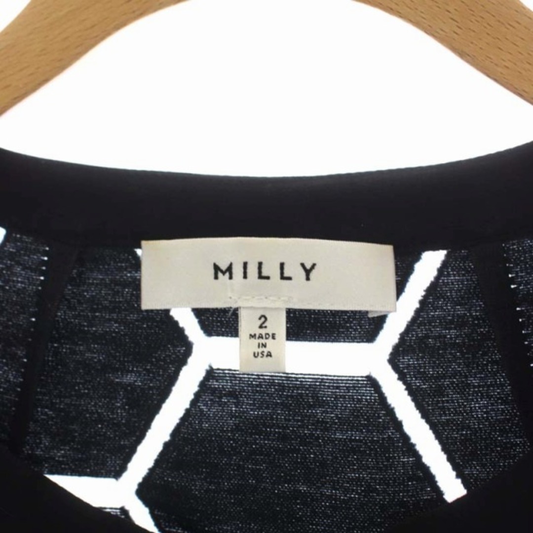 Milly(ミリー)のミリー メッシュデザインガウンコート ノーカラー ミドル丈 薄手 2 ブラック レディースのジャケット/アウター(その他)の商品写真