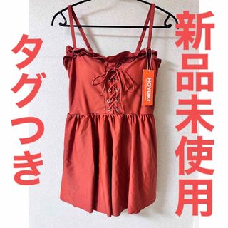 【新品未使用】水着 ワンピース 韓国 オレンジ XL(水着)