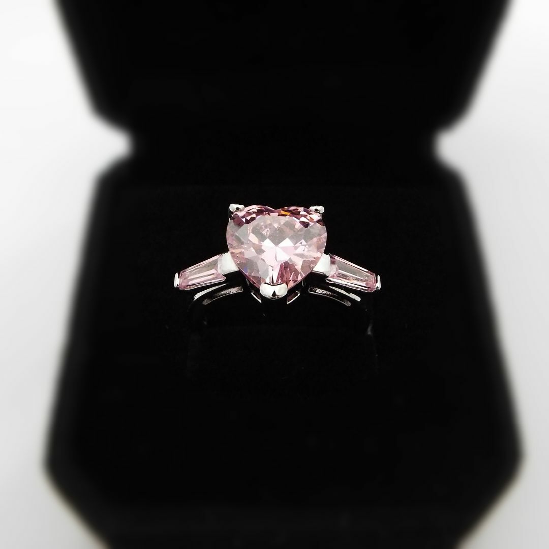 プラチナコート AAA+高品質ジルコニア ハートリング 指輪 ピンク レディースのアクセサリー(リング(指輪))の商品写真