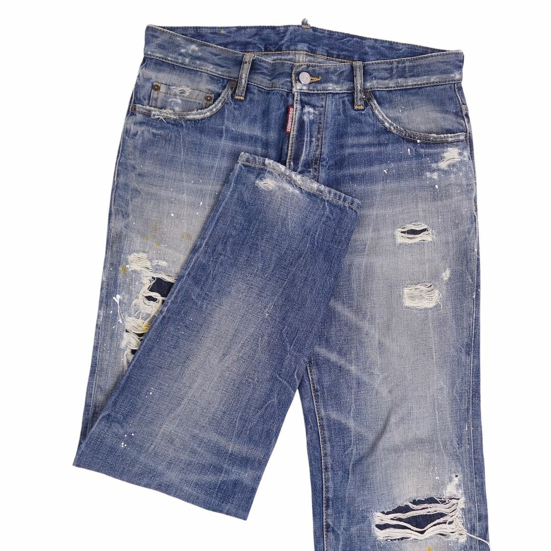 美品 ディースクエアード DSQUARED2 パンツ ロングパンツ デニムパンツ ジーンズ ダメージ加工 ボトムス メンズ 48(M相当) インディゴブルー