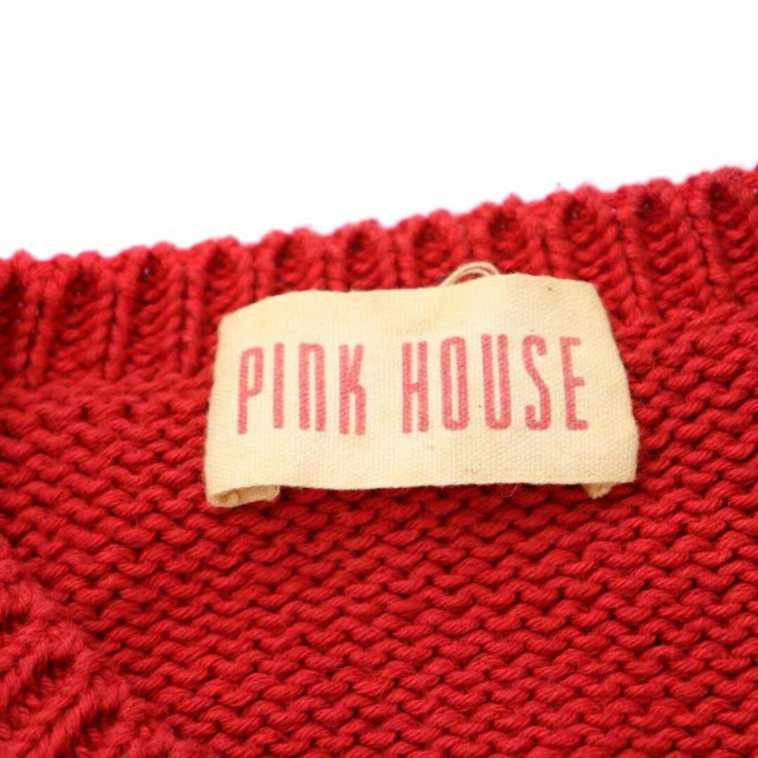 PINK HOUSE(ピンクハウス)のピンクハウス ニットカーディガン コットン ひまわり 刺繍 長袖 赤 レッド レディースのトップス(カーディガン)の商品写真