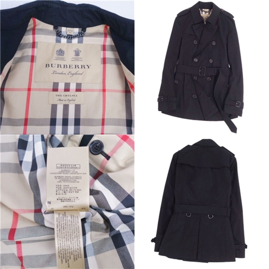 極美品 バーバリー BURBERRY コート 英国製 THE CHELSEA チェルシー トレンチコート 裏チェック コットン100％ アウター  メンズ 46(XS相当) ブラック