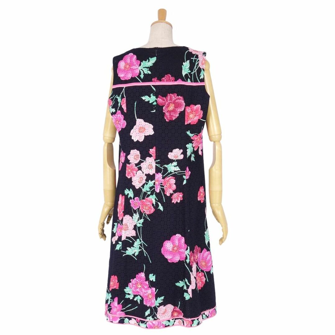 極美品 レオナール LEONARD FASHION ワンピース ノースリーブ 花柄 コットン トップス レディース 42(L相当) マルチカラー