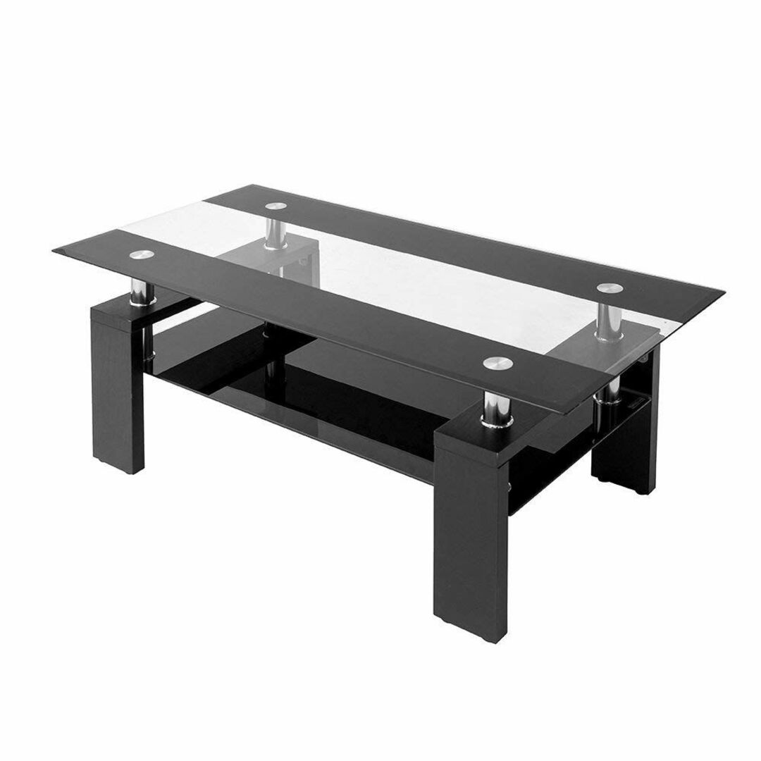 【色: ブラック＆クリア天板】OSJガラステーブル コーヒーテーブル 幅88cm