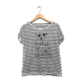 ロペ(ROPE’)のロペ ROPE カットソー Tシャツ 半袖 ボーダー 文字 38 ブラック 黒(カットソー(半袖/袖なし))