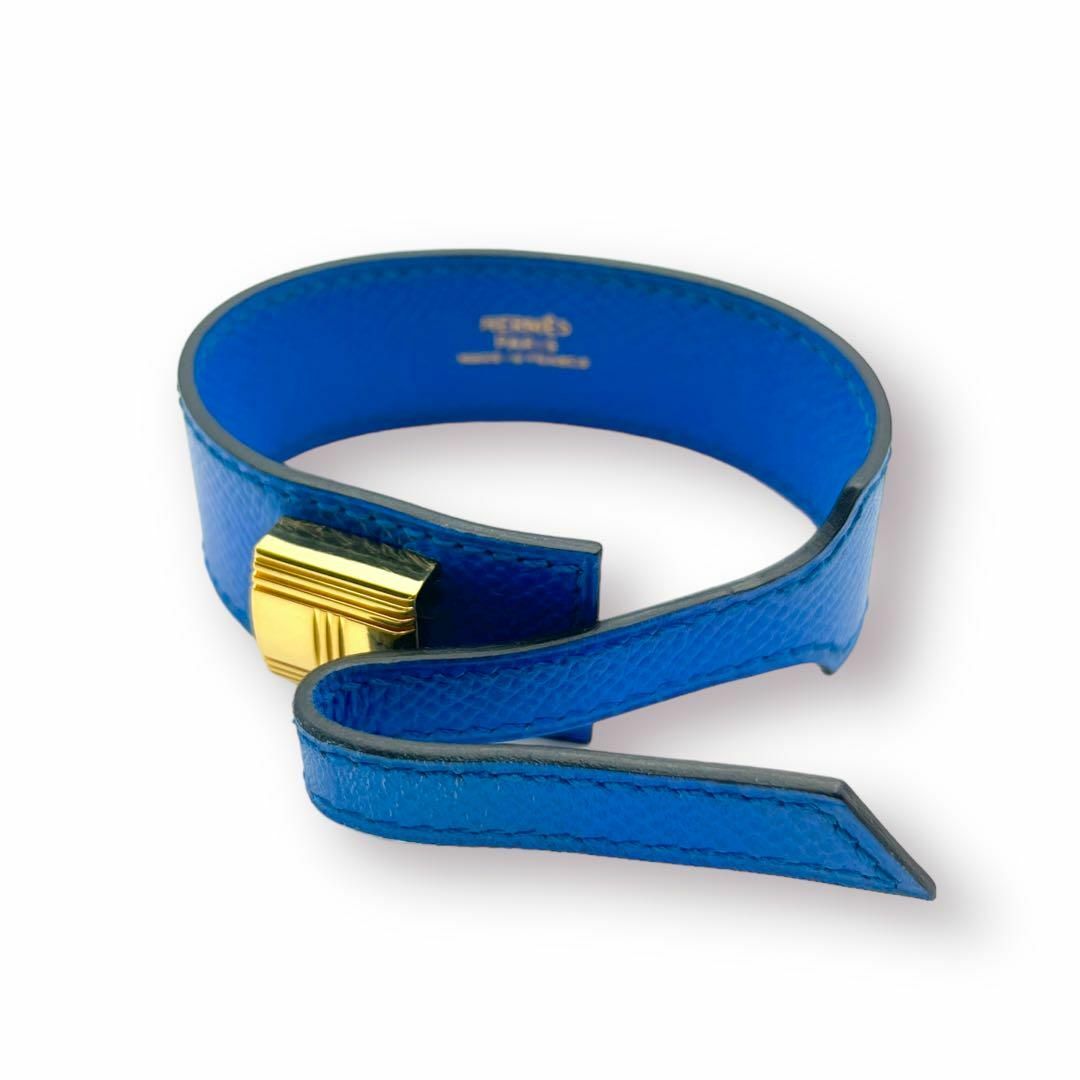 美品】HERMES アルテミス ブレスレット レザー ゴールド金具 ブルー系-