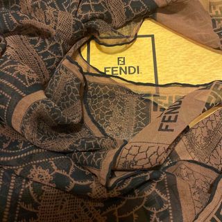 フェンディ(FENDI)の極美　フェンディ   シルクスカーフ　シフォンタイプ　⬛️🟫　アルファベット！(バンダナ/スカーフ)