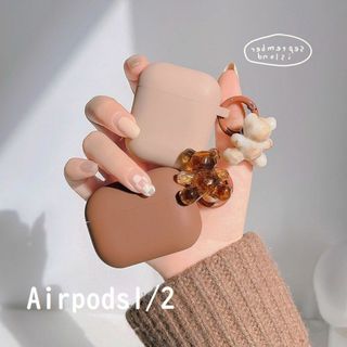 AirPods 1・2 ★ブラウン★ ベア くま クマ くすみ チャーム ケース(その他)