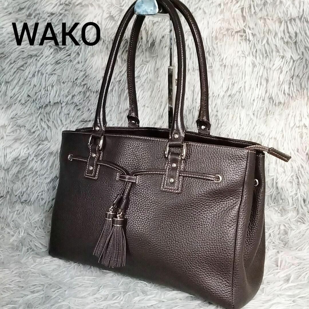 【未使用級タグ付き】WAKO 銀座和光 ブラウン サフィアーノレザーハンドバッグ