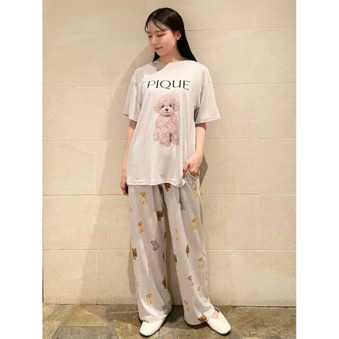 新品未使用 ジェラートピケ トイプードル Tシャツ & ロングパンツ グレー-