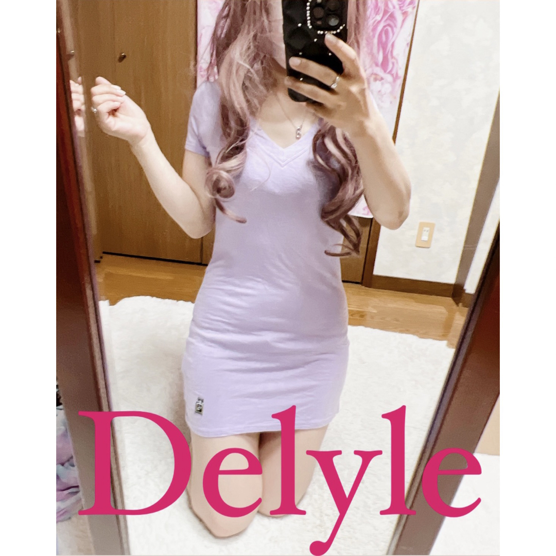 Delyle(デイライル)の5237.Delyle Vネック パープル Tシャツワンピ ボディライン レディースのワンピース(ミニワンピース)の商品写真