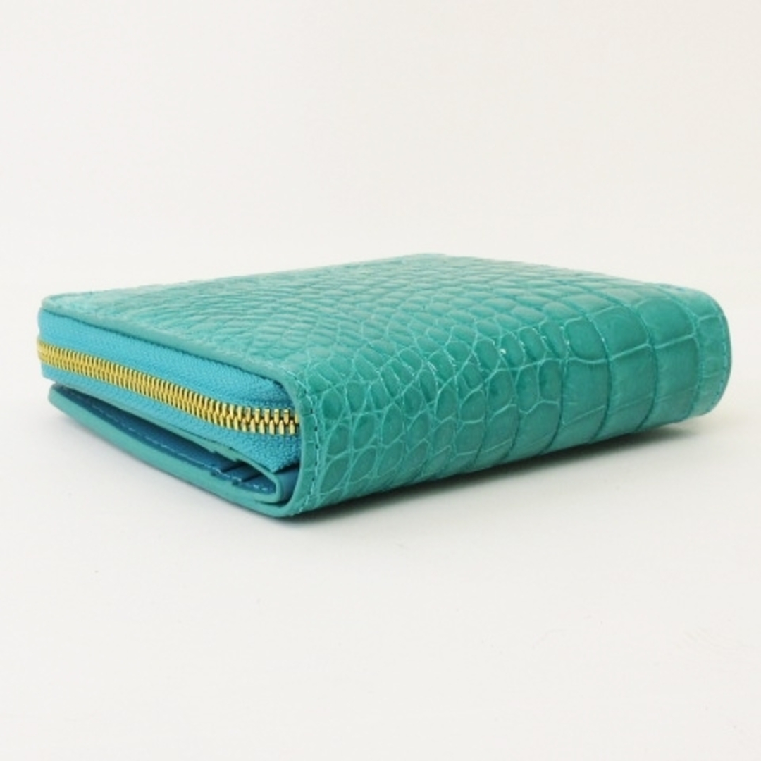 新品  クロコダイル　シャイニング加工　二つ折財布  ブルー