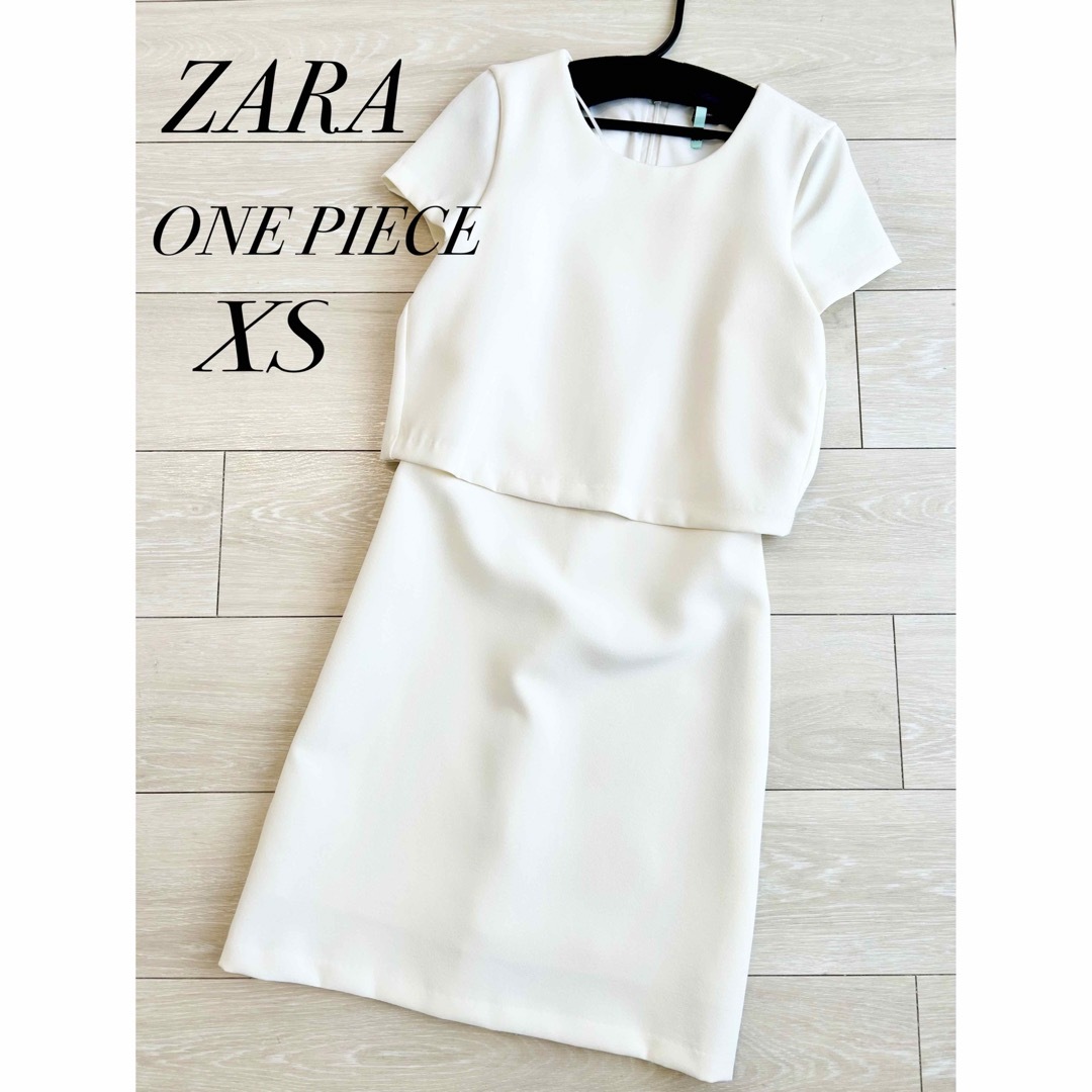 ZARA(ザラ)のZARA　上品♡白ワンピース　セットアップ風　バックデザイン　半袖　XS レディースのワンピース(ひざ丈ワンピース)の商品写真