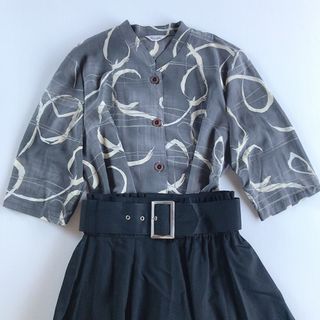 サンタモニカ(Santa Monica)のused レトロ グレー系 総柄 シャツ 古着 ヴィンテージ vintage(シャツ/ブラウス(半袖/袖なし))