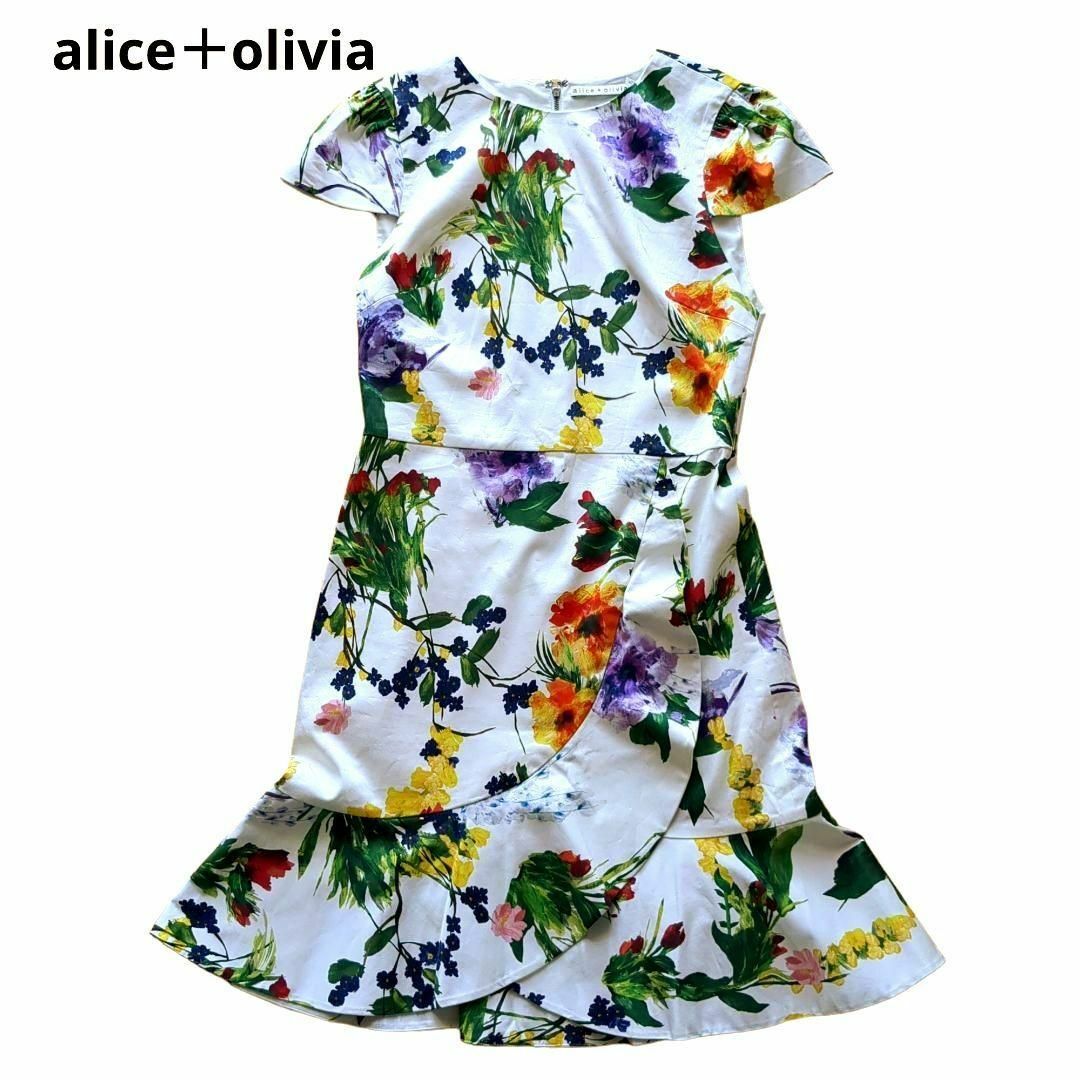 alice＋olivia　フラワープリント ワンピース 総柄 ラッフル 8サイズ | フリマアプリ ラクマ