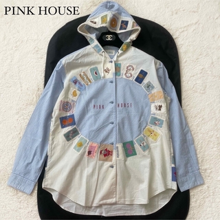 ピンクハウス(PINK HOUSE)のピンクハウス　フード付きシャツ　ワッペン　ギンガムチェック　クマ(カットソー(長袖/七分))