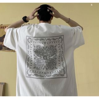 ビッグシルエット ペイズリー 半袖 Tシャツ ストリート 韓国オーバーシルエット(Tシャツ/カットソー(半袖/袖なし))