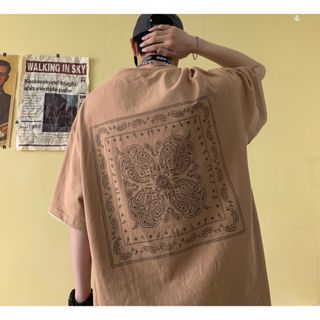 ビッグシルエット ペイズリー 半袖 Tシャツ ストリート 韓国 メンズ 夏服(Tシャツ/カットソー(半袖/袖なし))