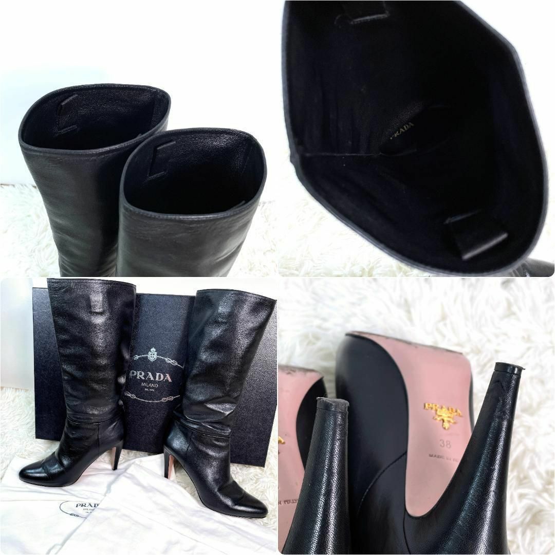 ✨美品・箱袋付✨ PRADA ピンヒール 高級 ロングブーツ 上質レザー 38-