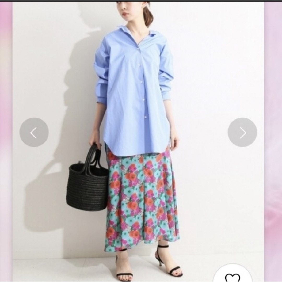 イエナ LA BOUCLE フレア ロングスカート 花柄 刺繍 36 紺 ピンク