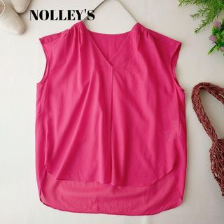 ノーリーズ(NOLLEY'S)の【ノーリーズ】ピンク　Vネックフレンチスリーブのシアーブラウス　綿100%　Ｓ(シャツ/ブラウス(半袖/袖なし))