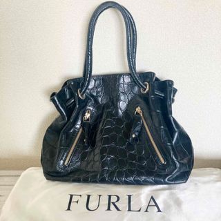 フルラ(Furla)の美品　FURLA 本革クロコ型押し　ショルダーバッグ(ハンドバッグ)