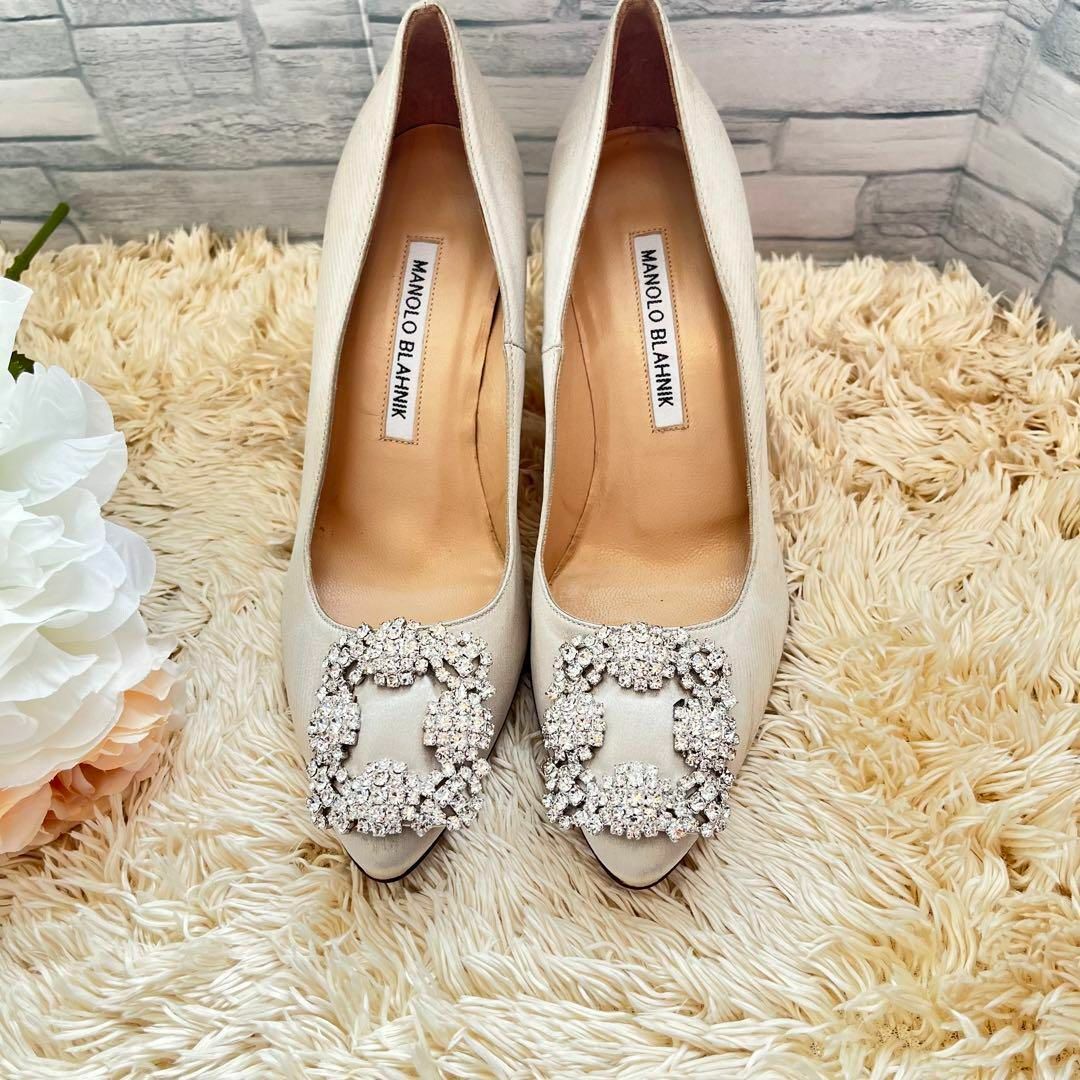 MANOLO BLAHNIK/ハンギシ/ポインテッドトゥ/パンプス/約22cm-silversky
