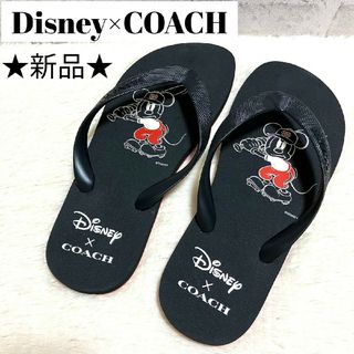 新品★Disney×COACH★ミッキーコラボ ビーチサンダル 黒 24cm