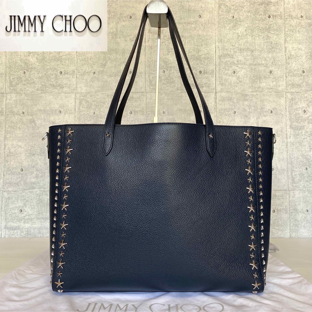 【極美品】JIMMY CHOO DEELAN ネイビー スタッズ トートバッグ