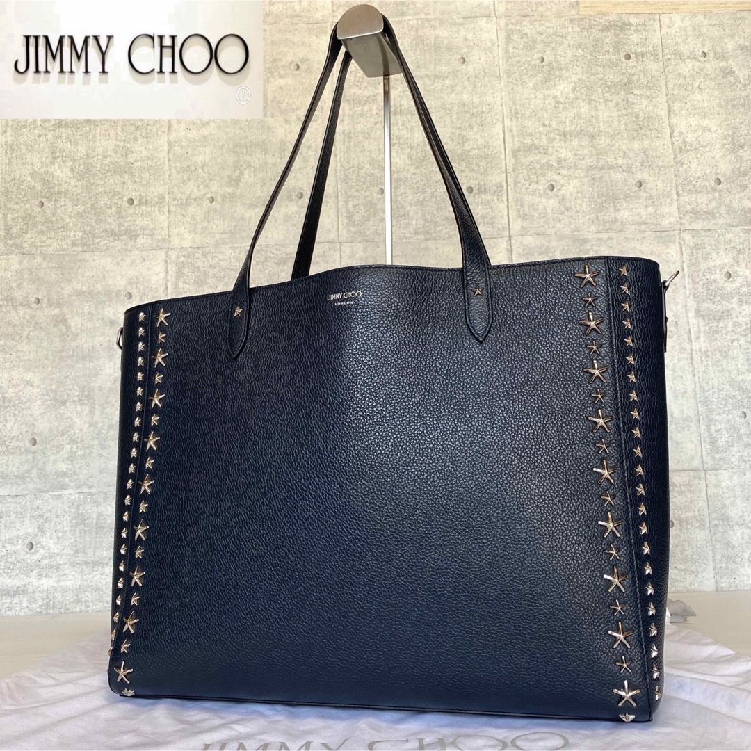 【極美品】JIMMY CHOO DEELAN ネイビー スタッズ トートバッグ